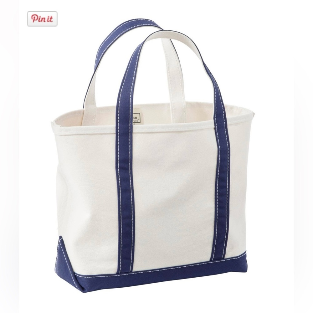 New LL Bean Classic Boat and Tote Open Top White and Navy Blue Tote Bag